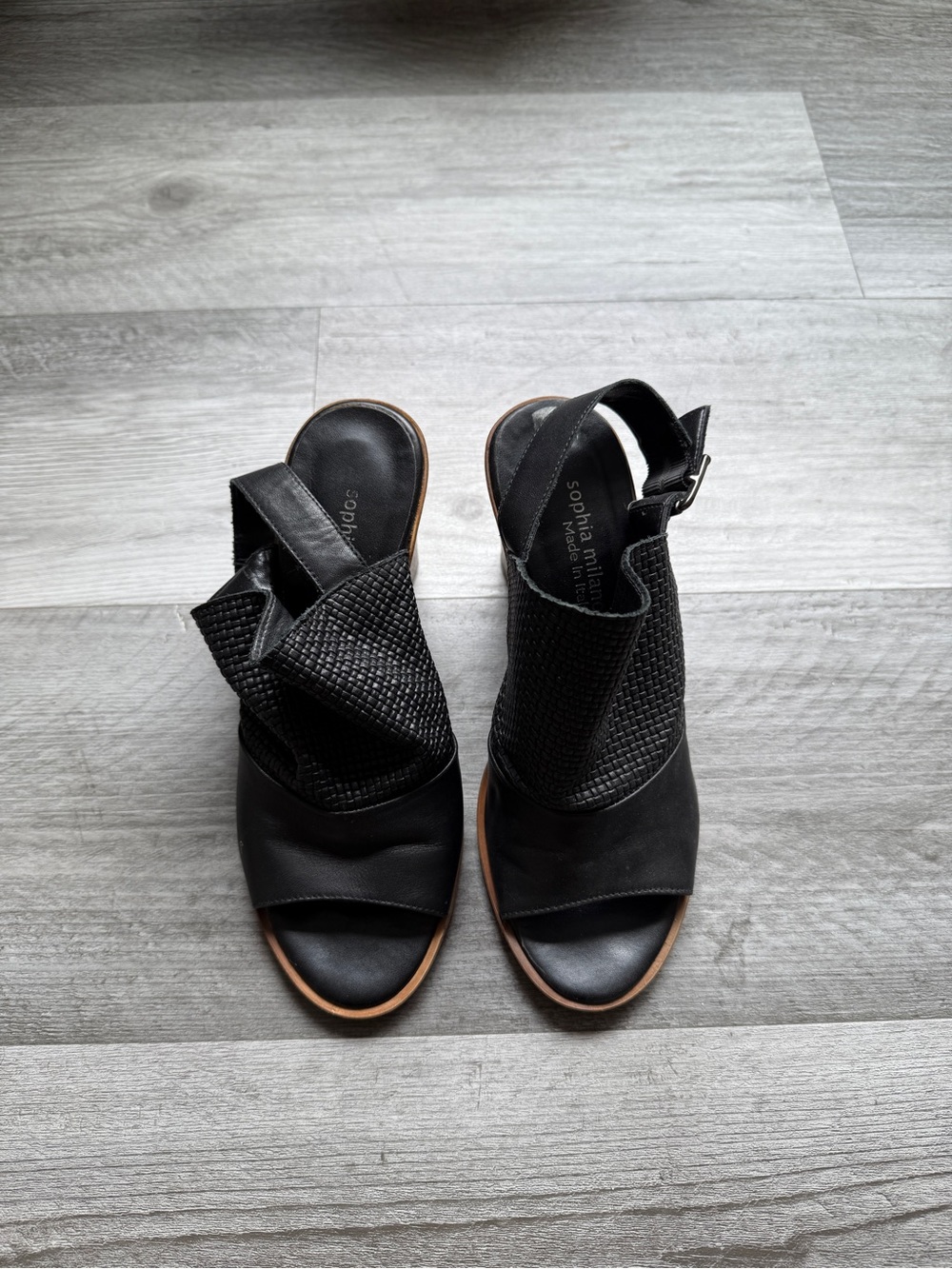 Black Open-Toe Woven Sandals Sophia Milano